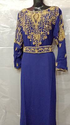 Hand Embroidery Stitched Kaftan In Blue 1