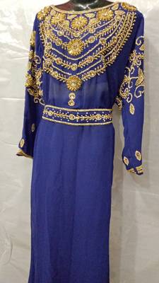 Hand Embroidery Stitched Kaftan In Dark Blue 1