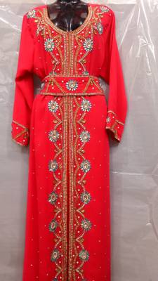Hand Embroidery Stitched Kaftan In Red 1