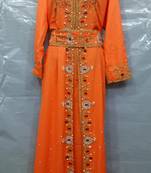 Hand Embroidery Stitched Kaftan In Orange