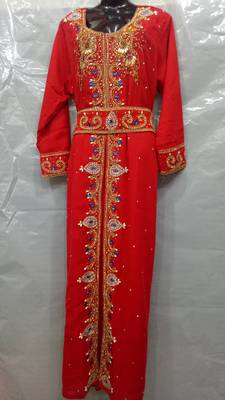 Hand Embroidery Stitched Kaftan In Red 1
