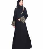 Modest Forever  Black stitched Abaya With Gold Zari Embroidered Bell Sleeve