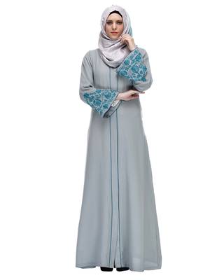 Sage Green stitched Abaya With Thread Embroidery 1