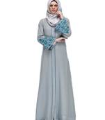 Sage Green stitched Abaya With Thread Embroidery