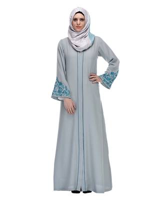 Sage Green stitched Abaya With Thread Embroidery 3