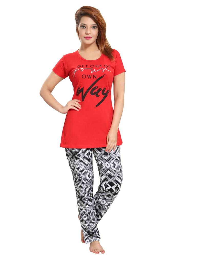 chinese dress ladies Womens Oversized Crop T Shirt & Straight Cut Pyjama Night Suit main image 0