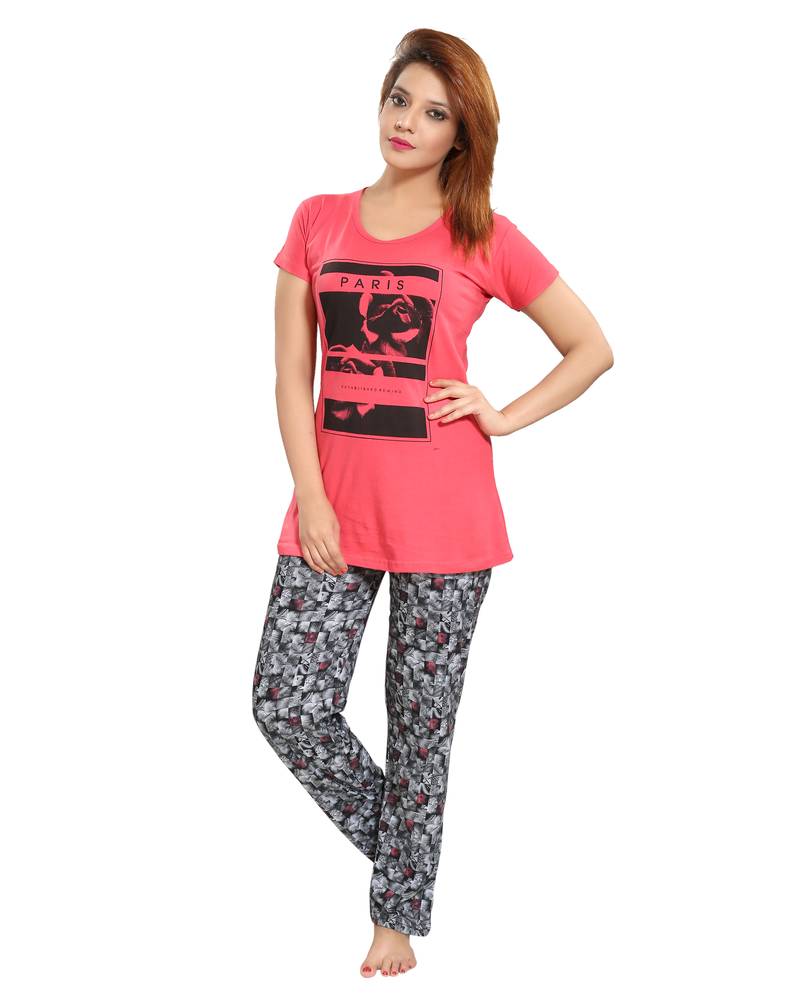 white christmas dresses ZEYO Night Suit for Women's Blue Heart Printed Cotton Night Dress of Shirt  and Pajama set