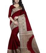 Maroon printed art silk saree with blouse