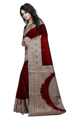 Maroon printed art silk saree with blouse 2