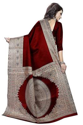 Maroon printed art silk saree with blouse 3