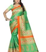 Green Printed Bhagalpuri Cotton Silk Saree with blouse 