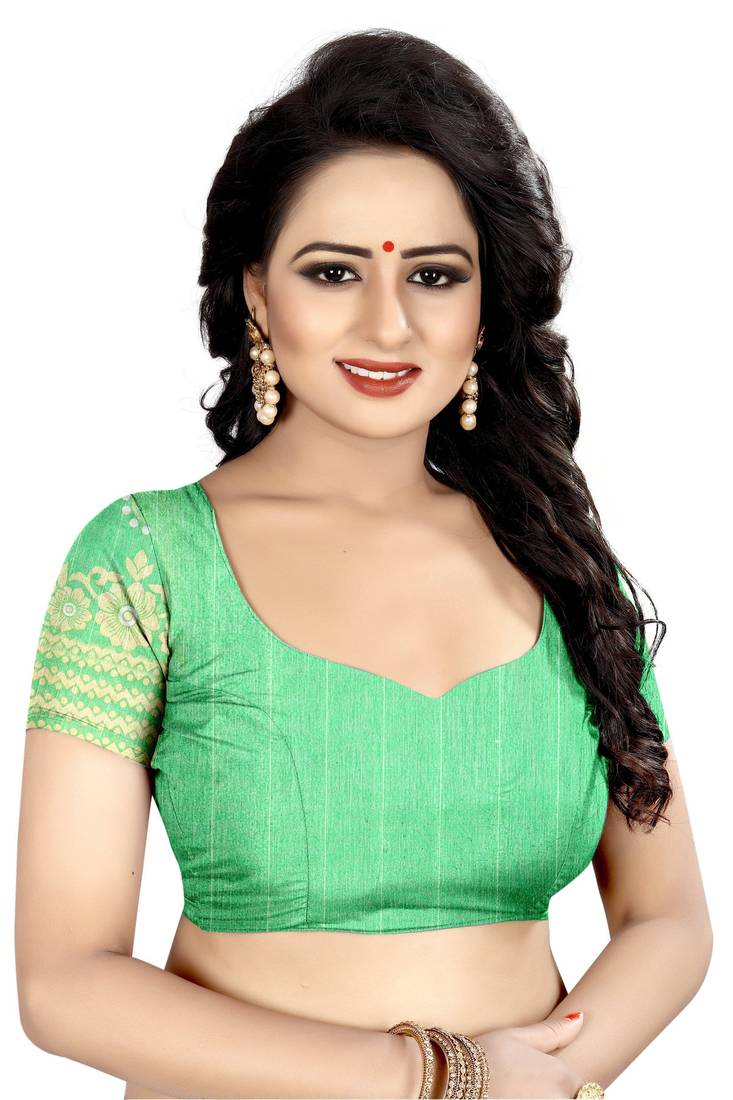 Green Printed Bhagalpuri Cotton Silk Saree with blouse 