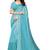 Turquoise woven cotton saree with blouse