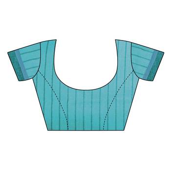 Turquoise woven cotton saree with blouse 5