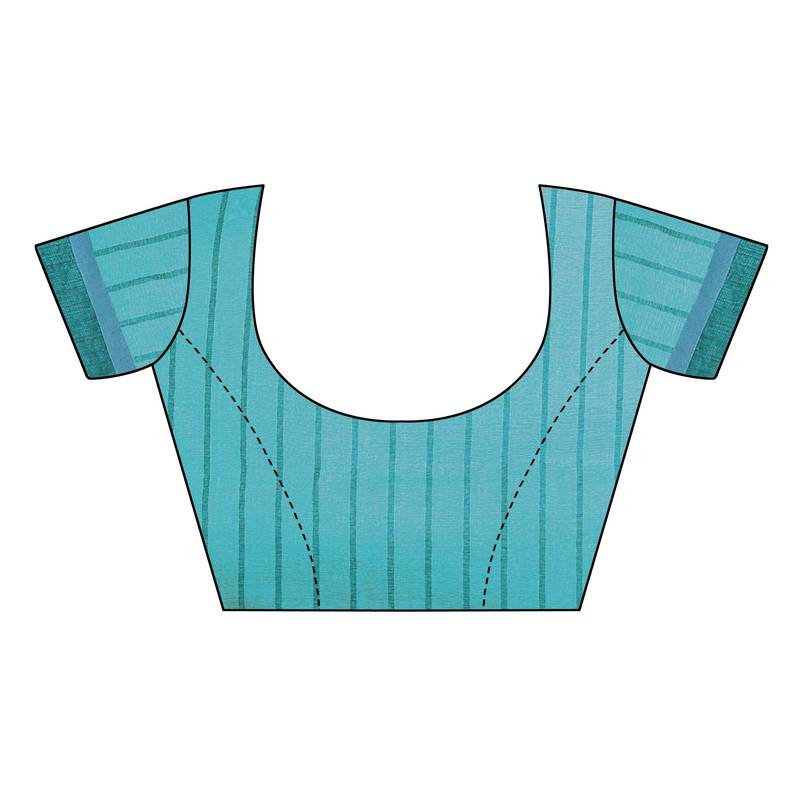 Turquoise woven cotton saree with blouse