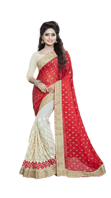 White embroidered georgette saree with blouse 1