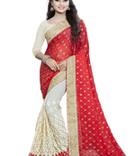White embroidered georgette saree with blouse