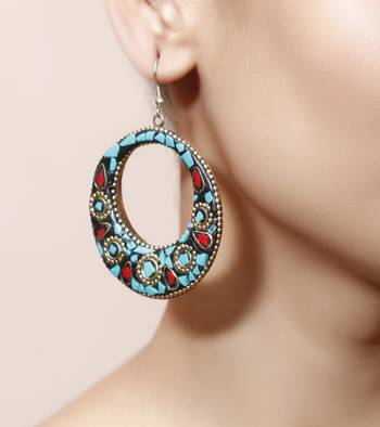Turquoise Laakh Hoop Earrings 1