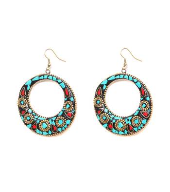 Turquoise Laakh Hoop Earrings 3