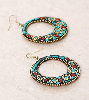 Turquoise Laakh Hoop Earrings 4