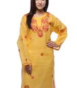 Yellow embroidered cotton stithced kurti
