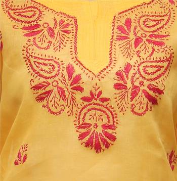 Yellow embroidered cotton stithced kurti 4
