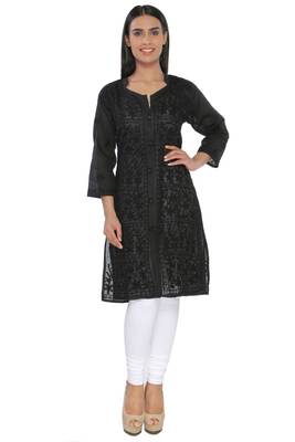Black embroidered cotton stithced kurti 1