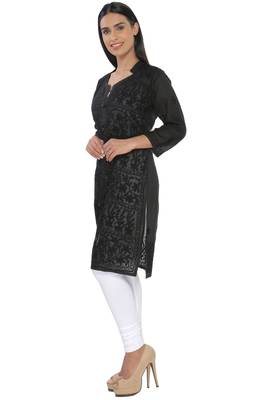 Black embroidered cotton stithced kurti 2