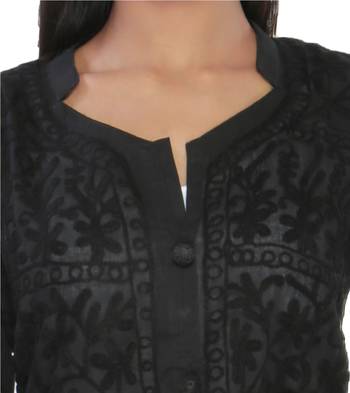 Black embroidered cotton stithced kurti 4