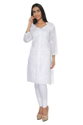 White embroidered cotton stithced kurti 1