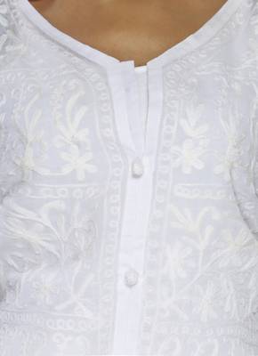 White embroidered cotton stithced kurti 4