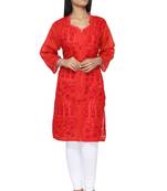 Red embroidered cotton stithced kurti
