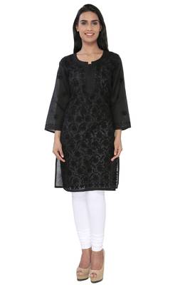 Black embroidered cotton stithced kurti 1