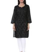 Black embroidered cotton stithced kurti
