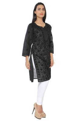 Black embroidered cotton stithced kurti 2