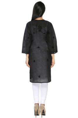 Black embroidered cotton stithced kurti 3