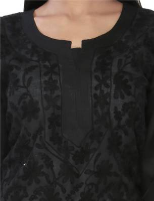 Black embroidered cotton stithced kurti 4