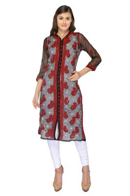 Black embroidered georgette stithced kurti 1