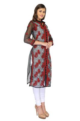 Black embroidered georgette stithced kurti 2