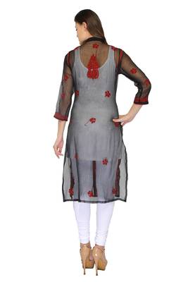 Black embroidered georgette stithced kurti 3