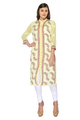 Lemon embroidered georgette stithced kurti 1