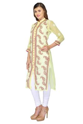 Lemon embroidered georgette stithced kurti 2