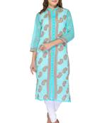 Sea green embroidered georgette stithced kurti