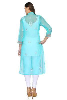 Sea green embroidered georgette stithced kurti 3