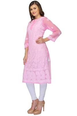 Pink embroidered georgette stithced kurti 1