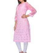 Pink embroidered georgette stithced kurti