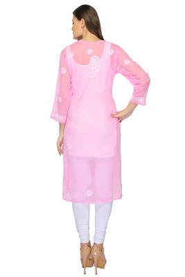 Pink embroidered georgette stithced kurti 2