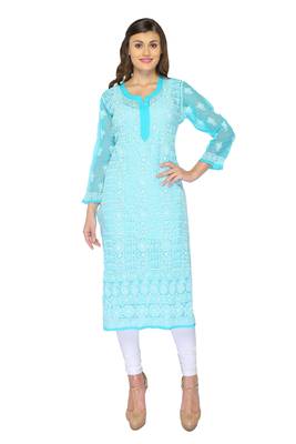 Light blue embroidered georgette stithced kurti 1