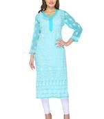 Light blue embroidered georgette stithced kurti