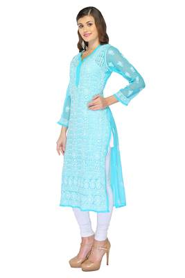 Light blue embroidered georgette stithced kurti 2